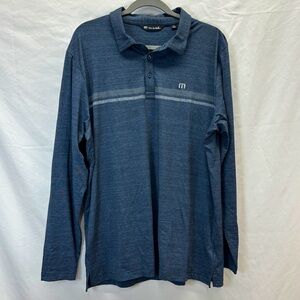 Travis Mathew Heater 2.0 Performance Long Sleeve Golf Polo Shirt Blue Size XL